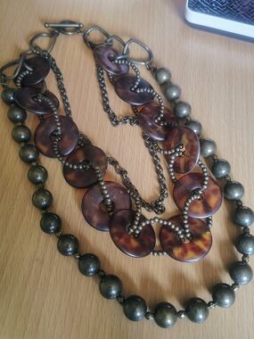 Premier Designs Brown Tortoiseshell and Antique Gold Multi-Strand Necklace